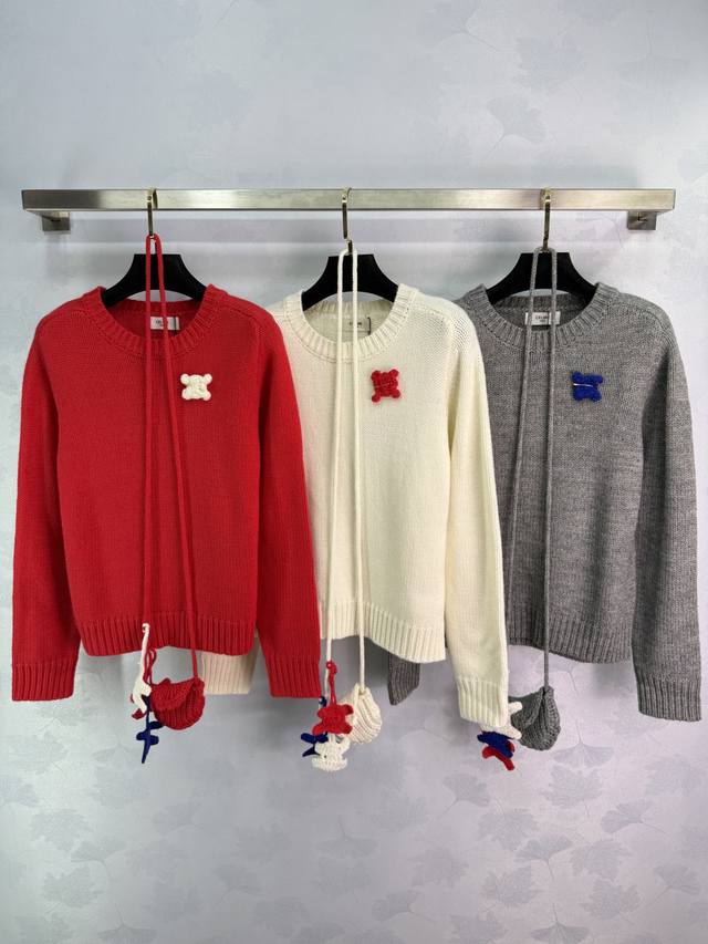 Ce*2025 Autumn/Winter New Knit Sweater, Crew Neck Design with Decorative Bag, Ex