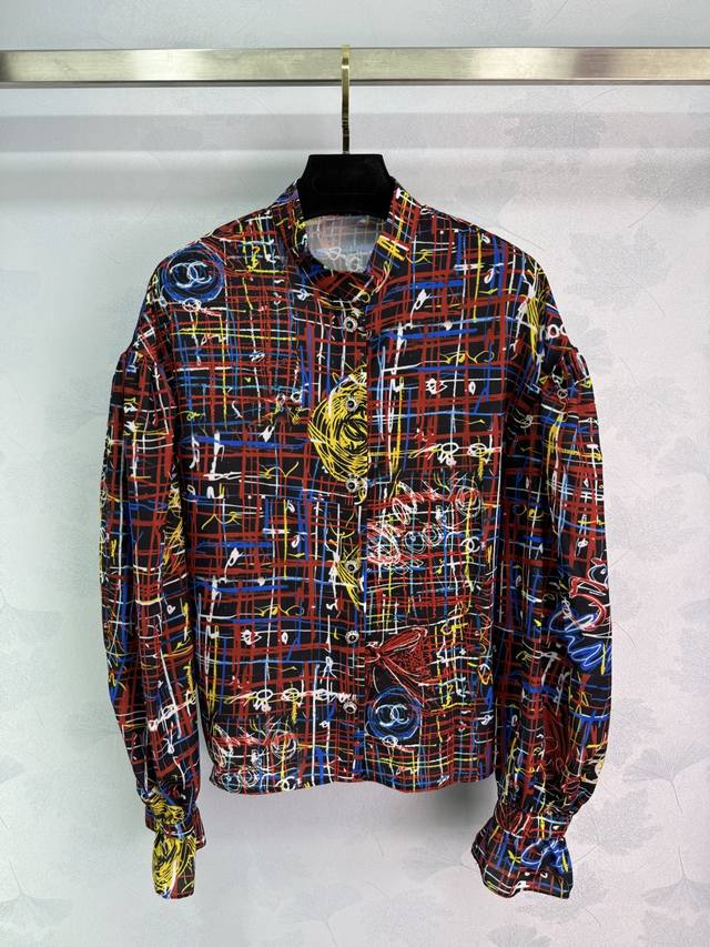 Chane*2025 Autumn/Winter New Active Print Lantern Sleeve Shirt, Custom Yb, Impor