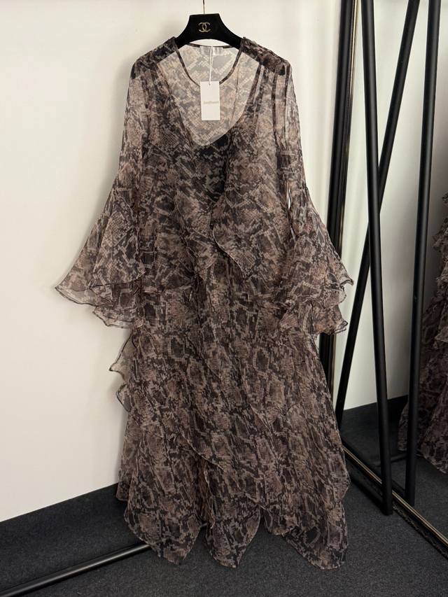 Style No. 20257079 Zimmermann* New Snakeskin Print Irregular Ruffled Flared Lon