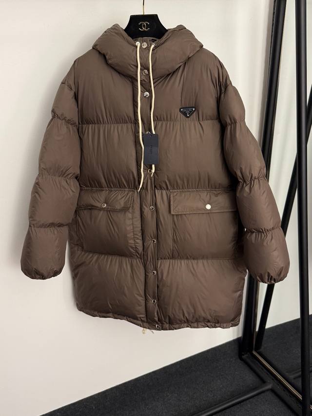 Style No. 20257061 prad* New logo triangle-decorated long-sleeved hooded mid-le