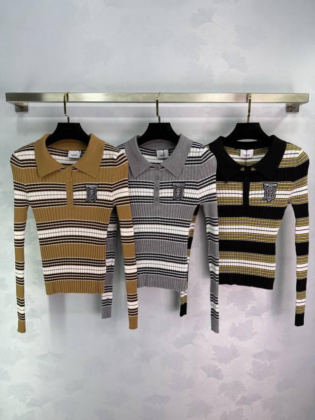 Bu*25 Early Autumn New Striped Knitted Collared Top. Brand logo on the chest. Cl