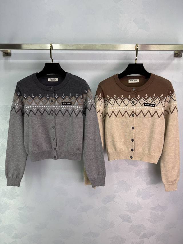Miu*25 Autumn/Winter New Fair Isle Diamond Pattern Knit Cardigan - Super beautif