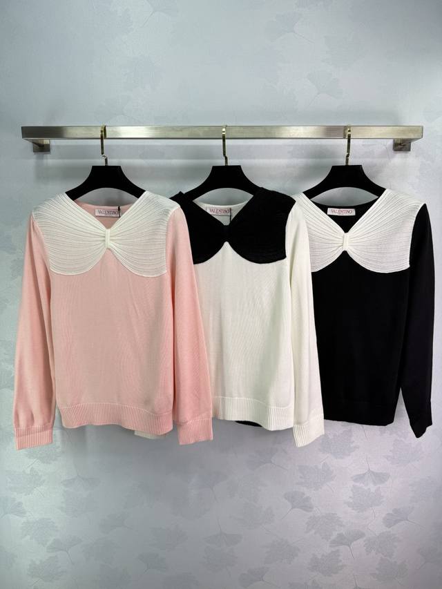 Va*25 Autumn/Winter New Bow Knit Sweater, 100% Wool Fabric, Soft and Comfortable