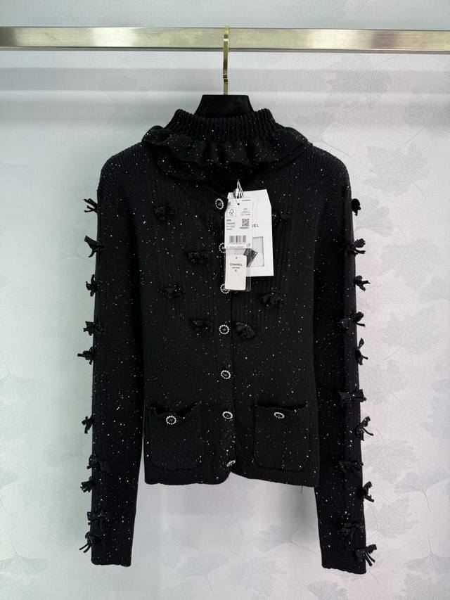 Ch* 2025 Autumn/Winter New Arrival: All-over Silver Bow Knit Cardigan! Custom-ma