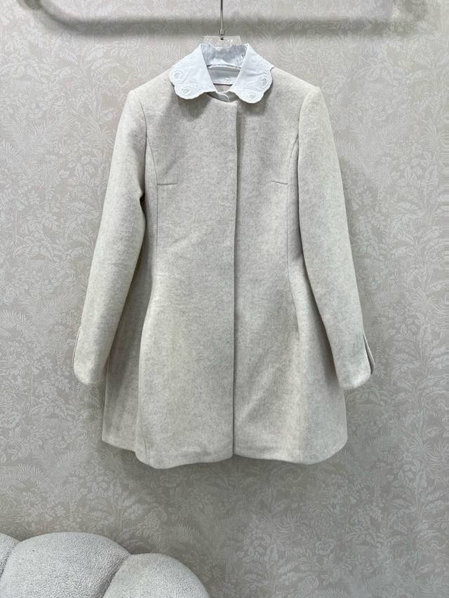Miumi*25 Autumn/Winter New Arrival Embroidered Collar Peter Pan Wool Coat Dress