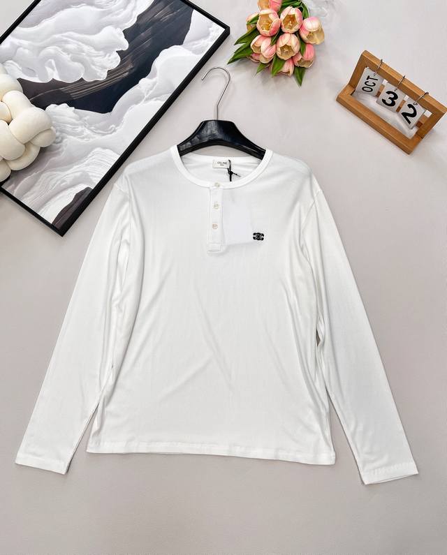 Celine's early autumn new logo embroidered Henley shirt long-sleeved, featuring