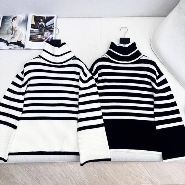 Exclusive Style ~ Tom 25Ss Autumn/Winter Newest Striped High-Neck Oversized Swea
