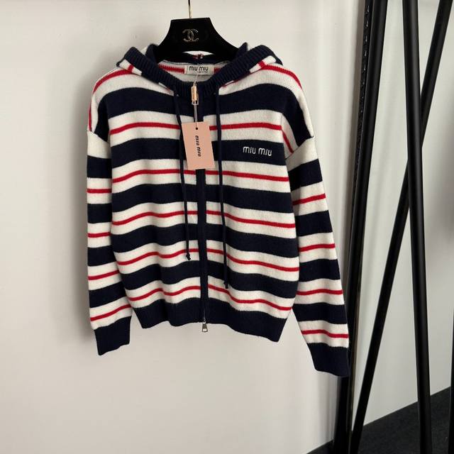 Style No. 20257043 Miumi* New Logo Embroidered Color Block Striped Long-Sleeve