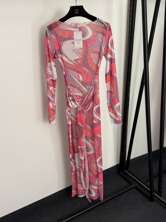 Style No. 20257025 pucc* New irregular color-blocked printed tie-waist thin she