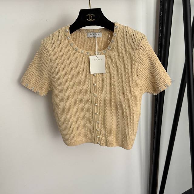 Style No. 20257020 Sandr* New 3D Flower Pearl Decoration Round Neck Cable Knit