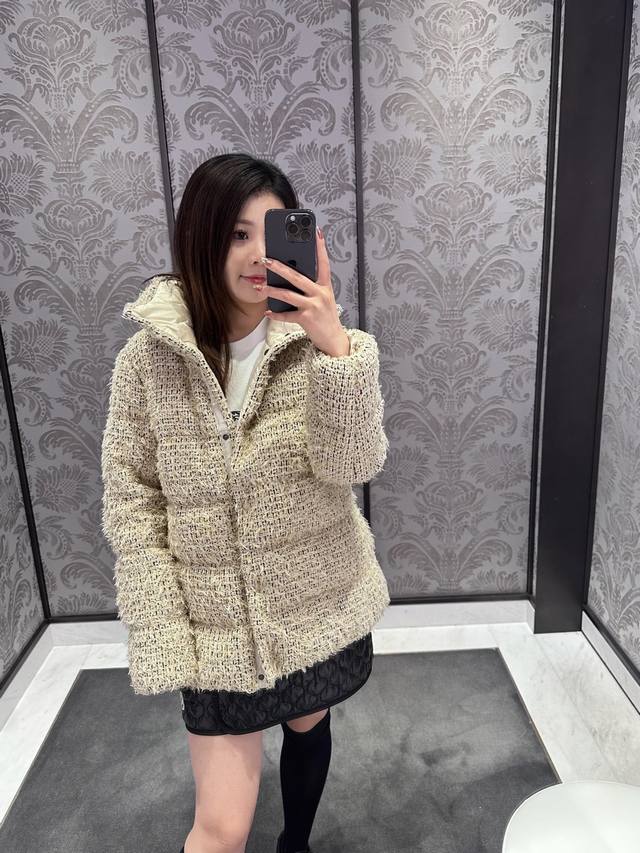 Moncle* 25Fw Autumn/Winter New Cochelle Chanel-Style Mid-Length Velvet Down Jack