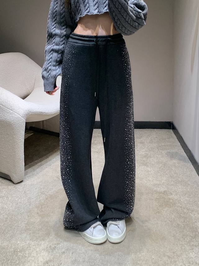 Ann Andel*An 25Fw Autumn/Winter New Side-Seam Rhinestone Curved Blade Casual Pan