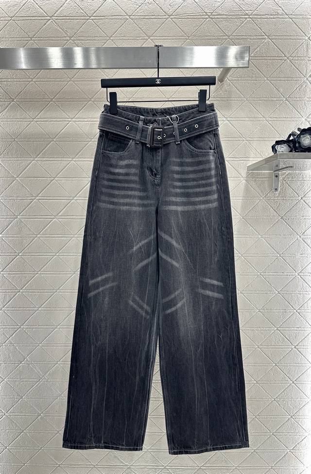 Acne Studio*2025 New Arrival Denim Distressed Straight Leg Pants with Belt Custo
