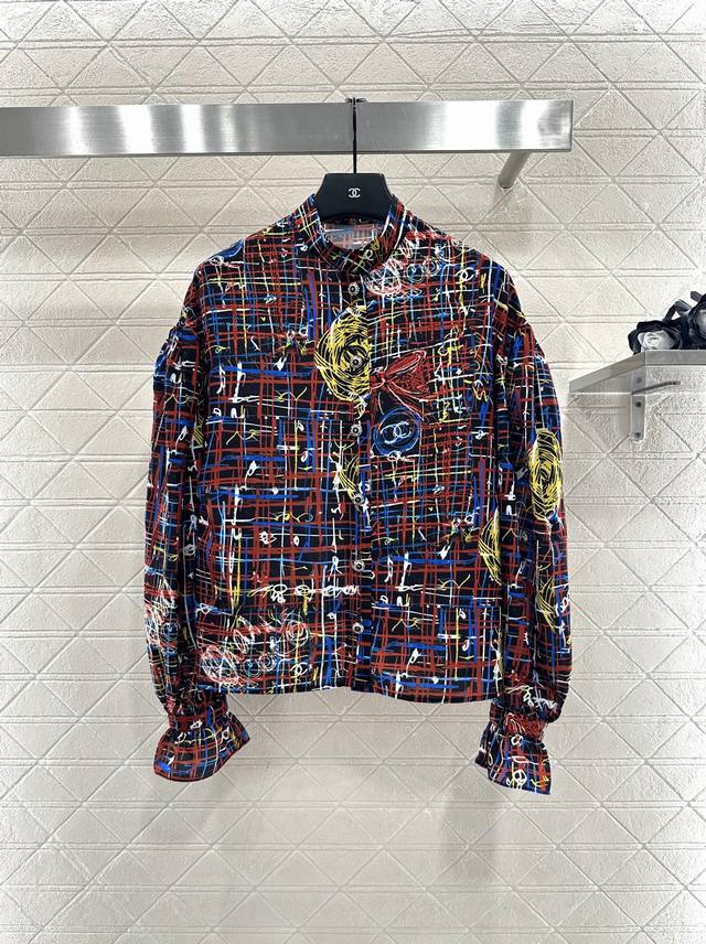 Chane*2025 New Arrival Active Print Lantern Sleeve Shirt Custom Yb imported silk