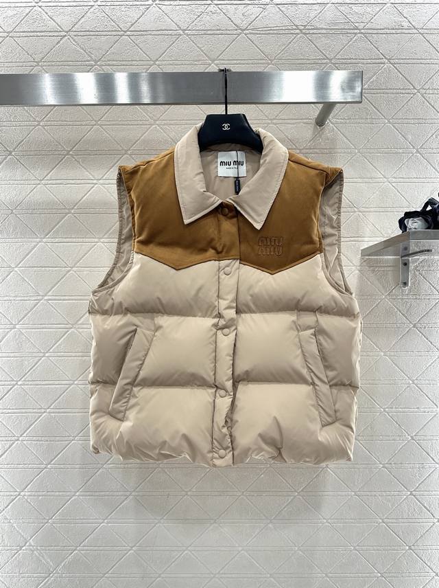 Miumi*2025 New Arrival Collared Color-Blocked Down Vest Custom Yb imported windp