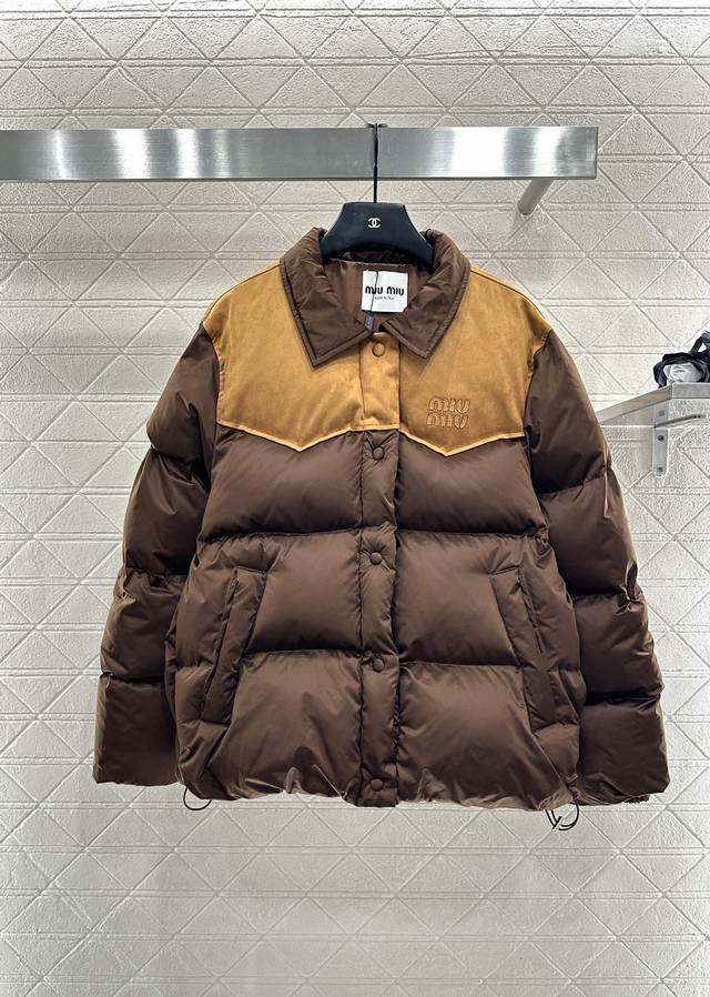 Miumi*2025 New Arrival Lapel Patchwork Color-Blocked Down Jacket Custom Yb impor
