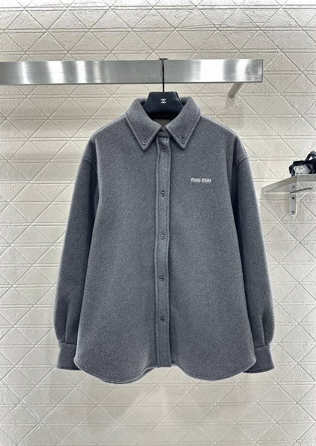 Miumi*2025 New Arrival Wool Shirt Jacket Custom-made imported wool fabric, with