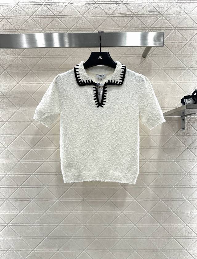 Chane*2025 New Arrival Collared Color-Blocked Knit Short-Sleeve T-Shirt Made wit