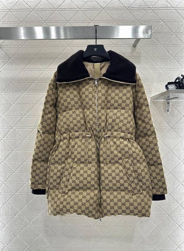 Gucc*2025 New Arrival Jacquard Mid-Length Down Jacket Custom Yb imported jacquar