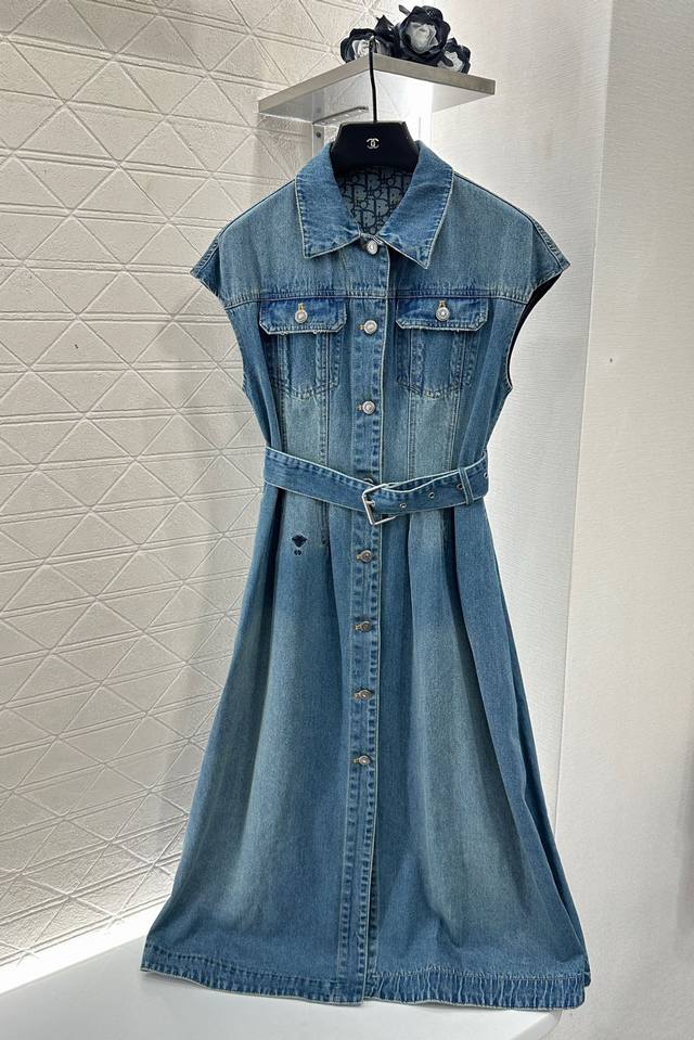 Dio*2025 New Arrival Belted Wide-Sleeve Denim Dress Custom Yb twill cotton denim