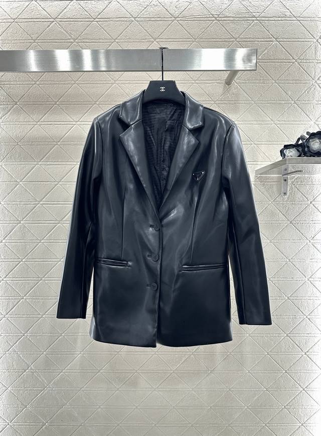 prad*2025 New Arrival Oversized Leather Suit Jacket Custom-made imported leather