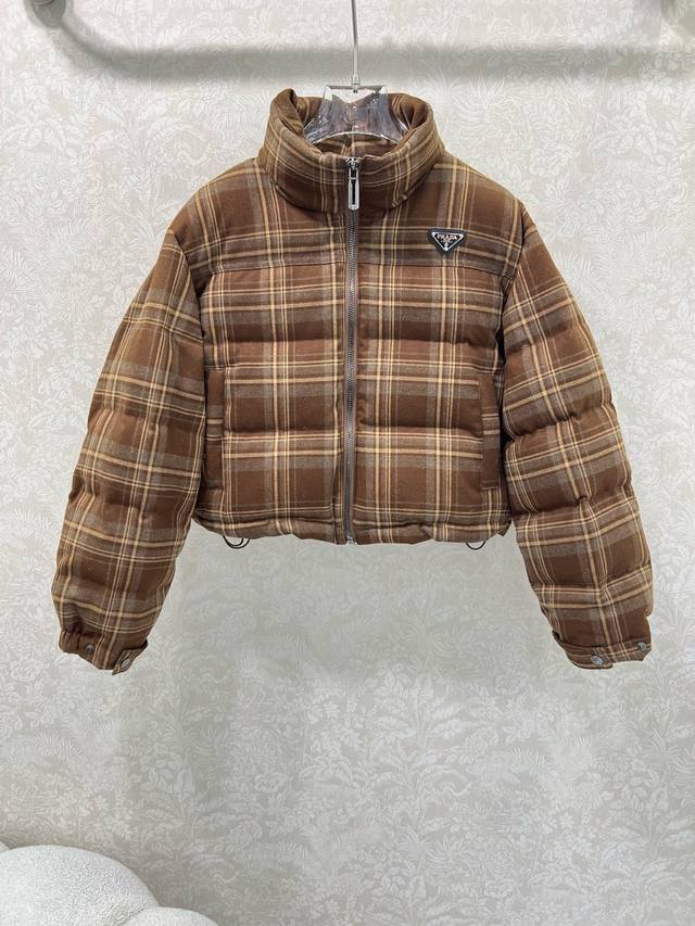 prad*25 New style stand-up collar plaid down jacket, 90% white duck down, Mailla
