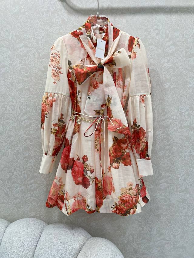 Zimmerman*Zimmerman 2025 New Style Collared Lantern Sleeve Loose Printed Dress w