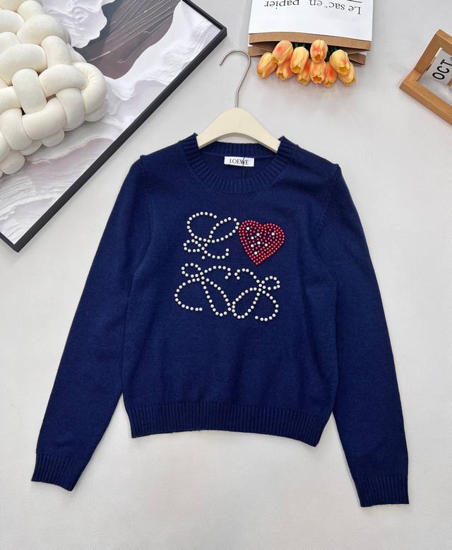 Loewe Long-Sleeved Knit Sweater with Large Beaded Logo on the Chest Youthful, st