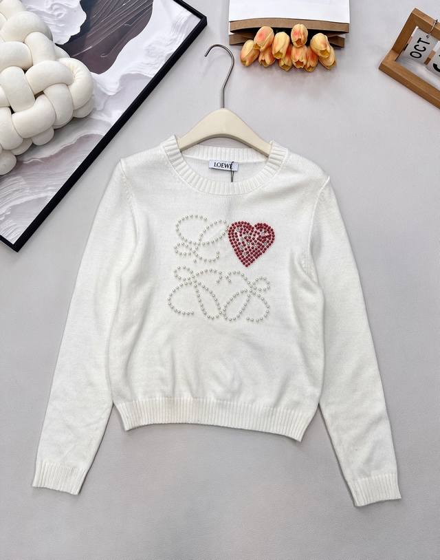 Loewe Long-Sleeved Knit Sweater with Large Beaded Logo on the Chest Youthful, st