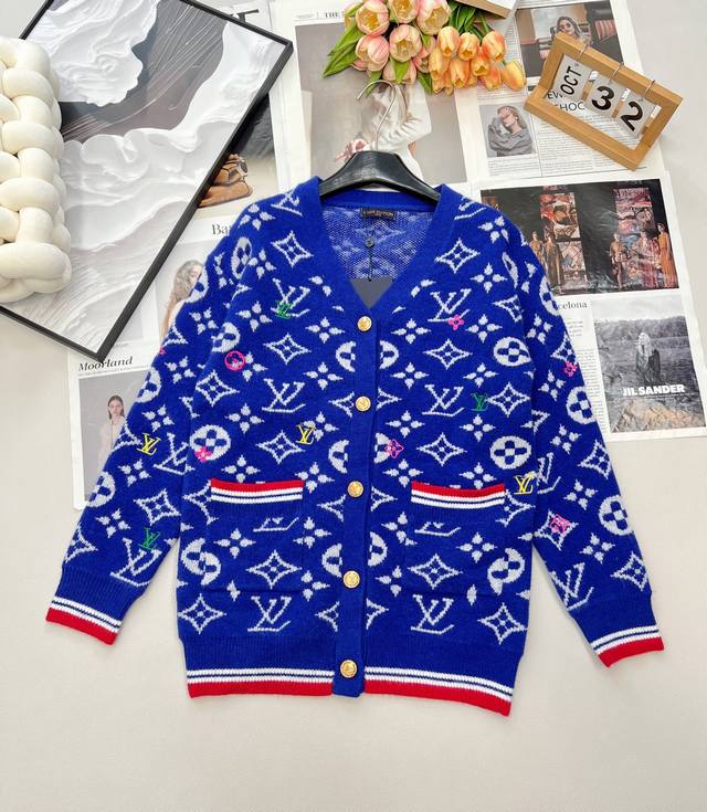 Louis Vuitton 2025Aw Brand New Monogram Logo Knit Cardigan - Retro and High-End