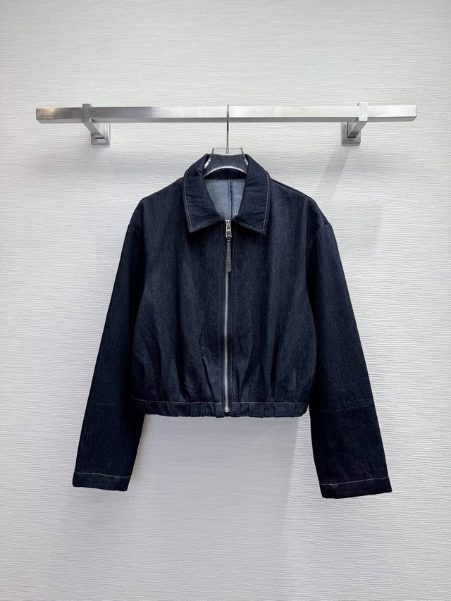 Lowe* 25Ss New Denim Jacket with Back Pleated Logo Leather Patch Decoration, Hig