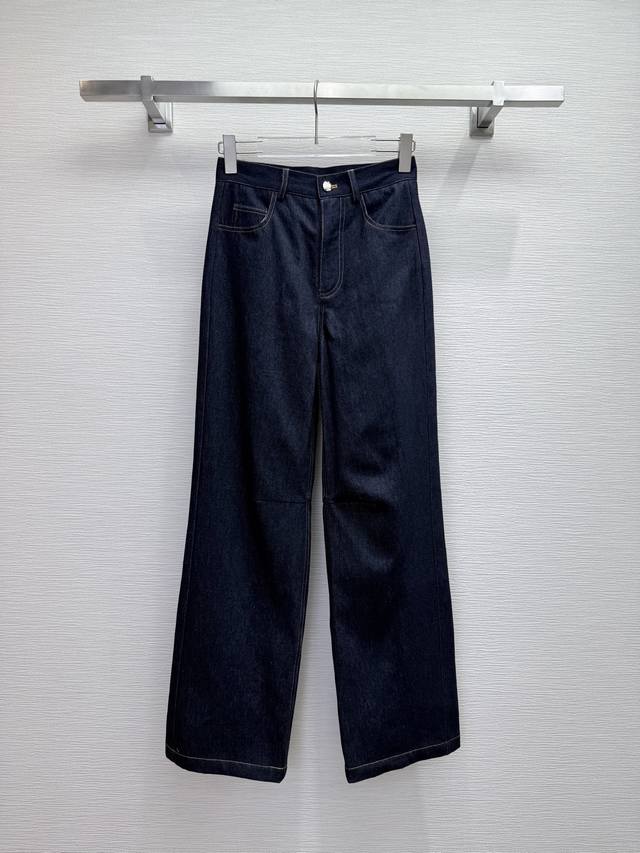 Lowe* 25Ss New Denim Wide-Leg Pants, Back Pocket Logo Embroidery Decoration, Hig