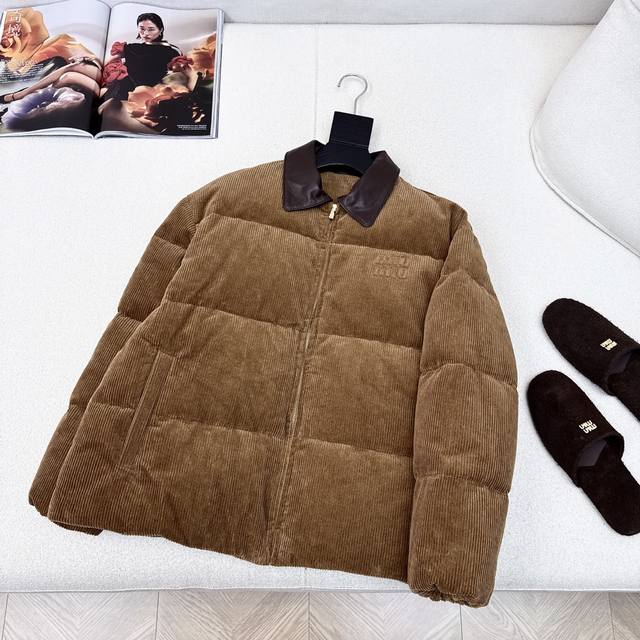Original quality Miu 25Ss Autumn/Winter New Corduroy Down Jacket with Lambskin