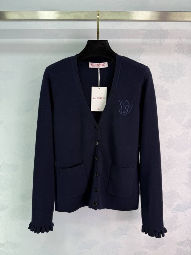 Va*25 Autumn/Winter New V-Neck Cardigan with Ruffled Cuffs - Super Cute! Embroid