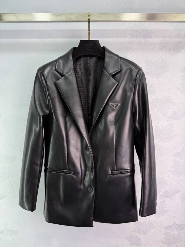 prad*25 Autumn/Winter New Washed Leather Jacket/Suit Jacket with a crisp and sty