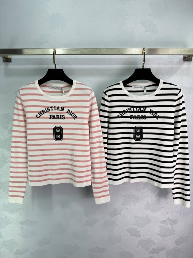 Dio*25 Autumn/Winter New Striped Knit Long-Sleeve Top with Classic No. 8 Embroid