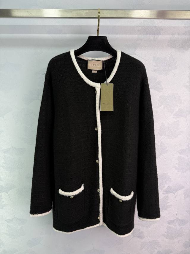 Gucc* 2025 Early Autumn New Color-Blocked Trimmed Knit Cardigan! Custom-made woo