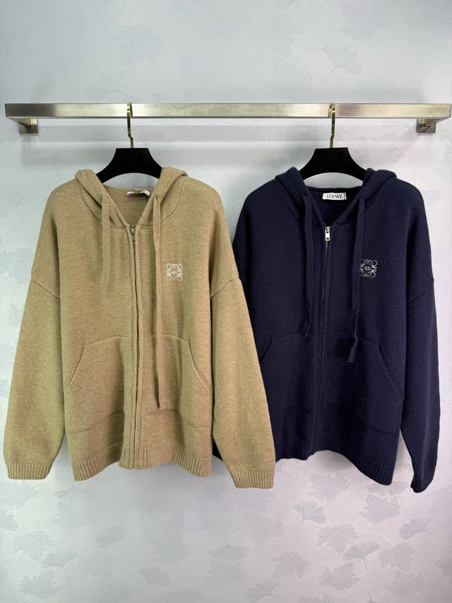 Loe*25 Autumn/Winter New Hooded Knit Cardigan with Small Embroidered Logo on the