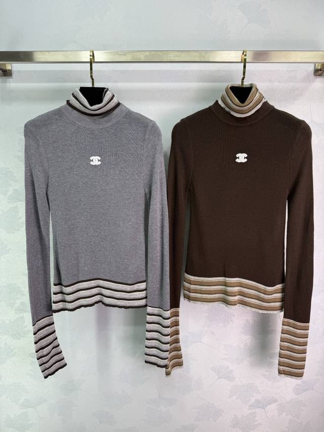 Ch*25 Autumn/Winter New High-Neck Knit Sweater with Small Logo Design on the Che