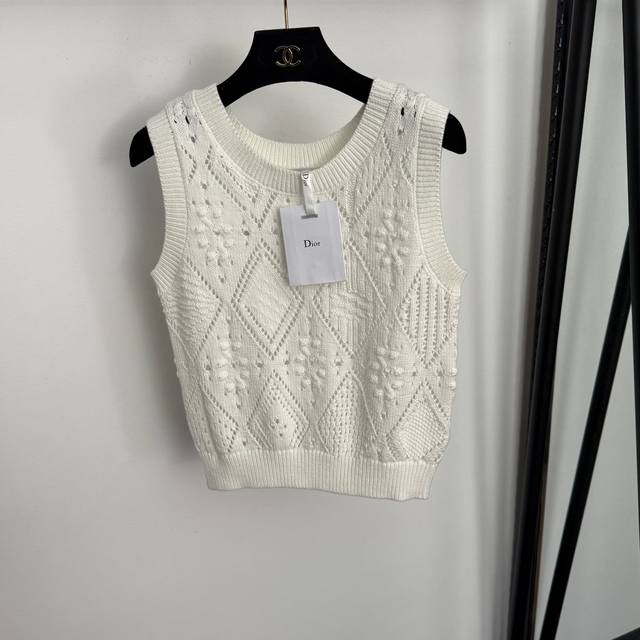 Style No. 20257008 Dio* New Cd Bee Embroidered Diamond Check Hollow-out Knit Ve