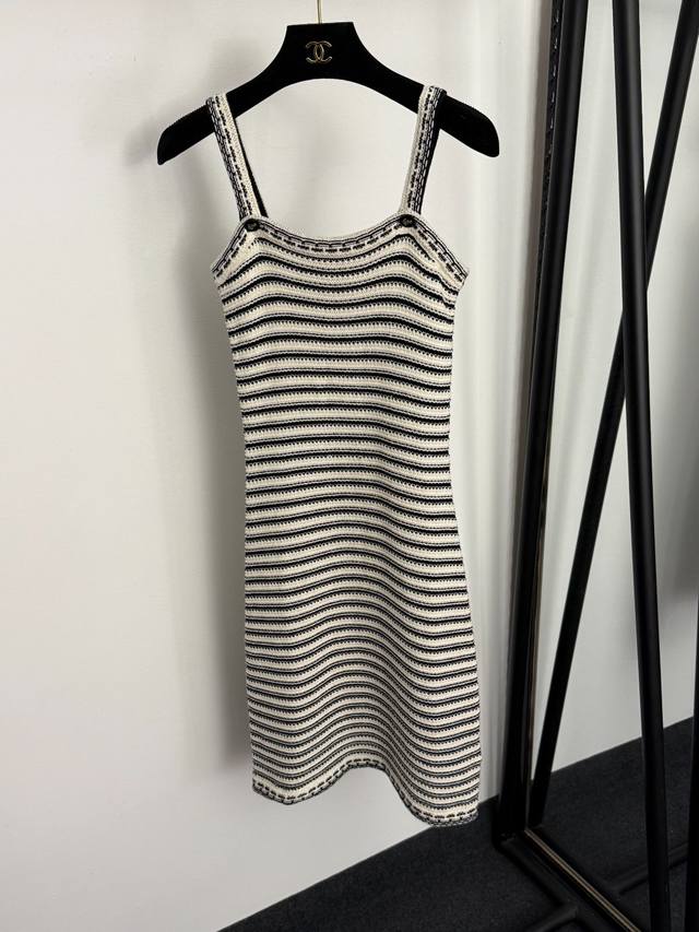 Style No. 20257005 Dio* New Anchor Button Striped Knitted Sundress, Off-White,