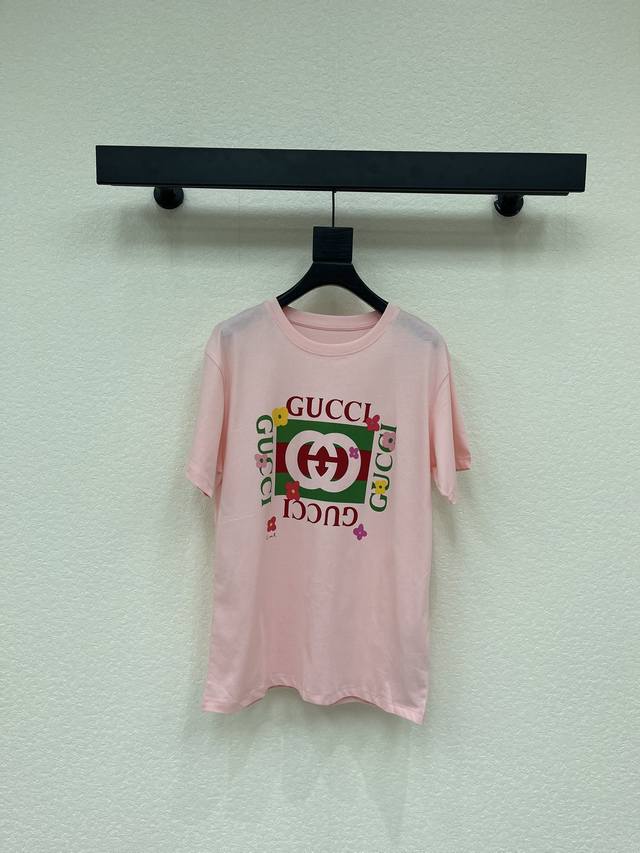 Gucc*26 Early Spring New Double G Letter Print Short-Sleeve T-Shirt High-Density