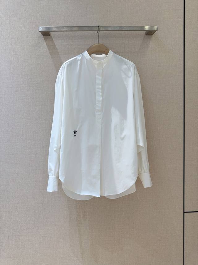 Dio*R 2025 Cruise New Fashion Item Combed Poplin Cotton Stand Collar Shirt, eleg