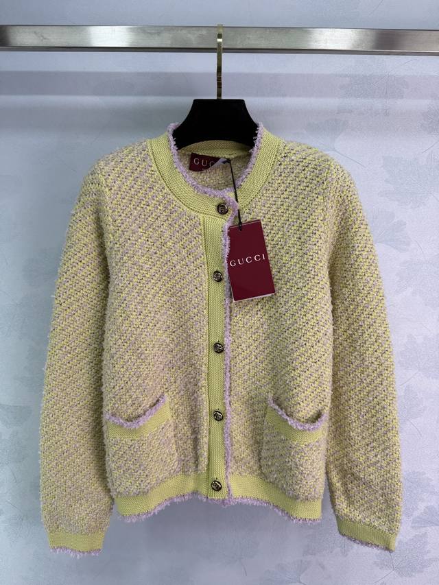 Gucc*2025 Autumn/Winter New Color-Blocked Trim Knit Cardigan, Custom Yb Yarn, So