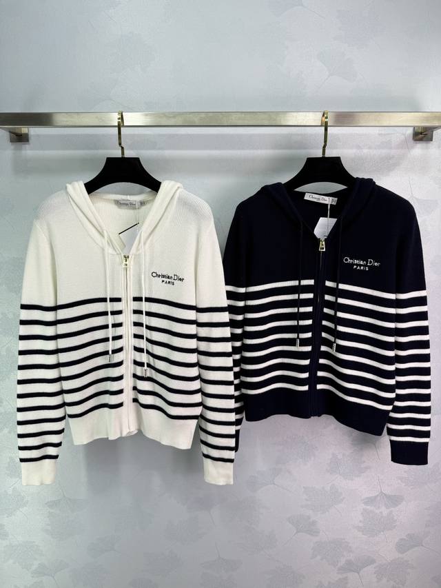 Dio* 2025 Early Autumn New Striped Knit Hooded Long-Sleeve Cardigan! Made with c