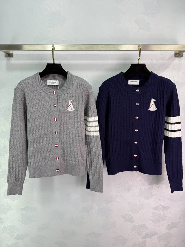 Tb*25 Autumn/Winter New College Style Sailing Ship Embroidered Wool Cardigan. Me