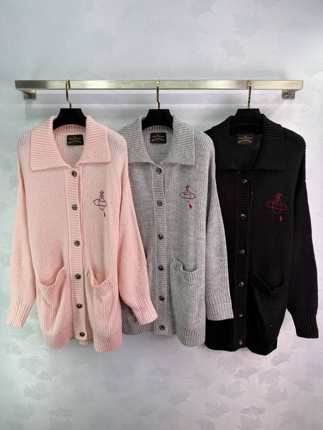 Westpac * 2025 Autumn/Winter New Saturn Embroidered Cardigan. Features a red Sa