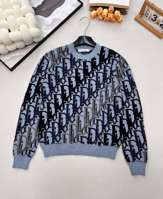 25Ssdior Dior monogram jacquard wool knit sweater! Jacquard colorful sweater, ma