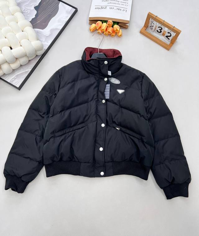 Prada Fall/Winter 2025 New Triangle Logo Stand Collar Poplin Down Jacket | Excl