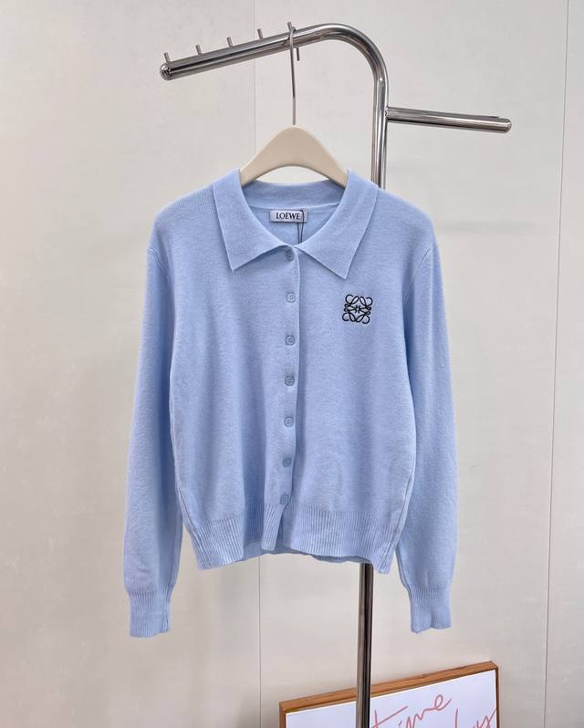 Loewe 2025 New Embroidered Pattern Turn-Down Collar Knit Cardigan, custom Yb cas
